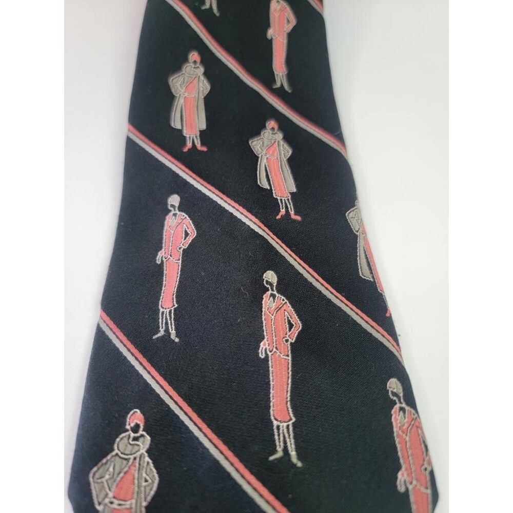 Vintage Grodins California Damon Mens Tie Black Art Deco Flapper Girls Polyester - Picture 2 of 10